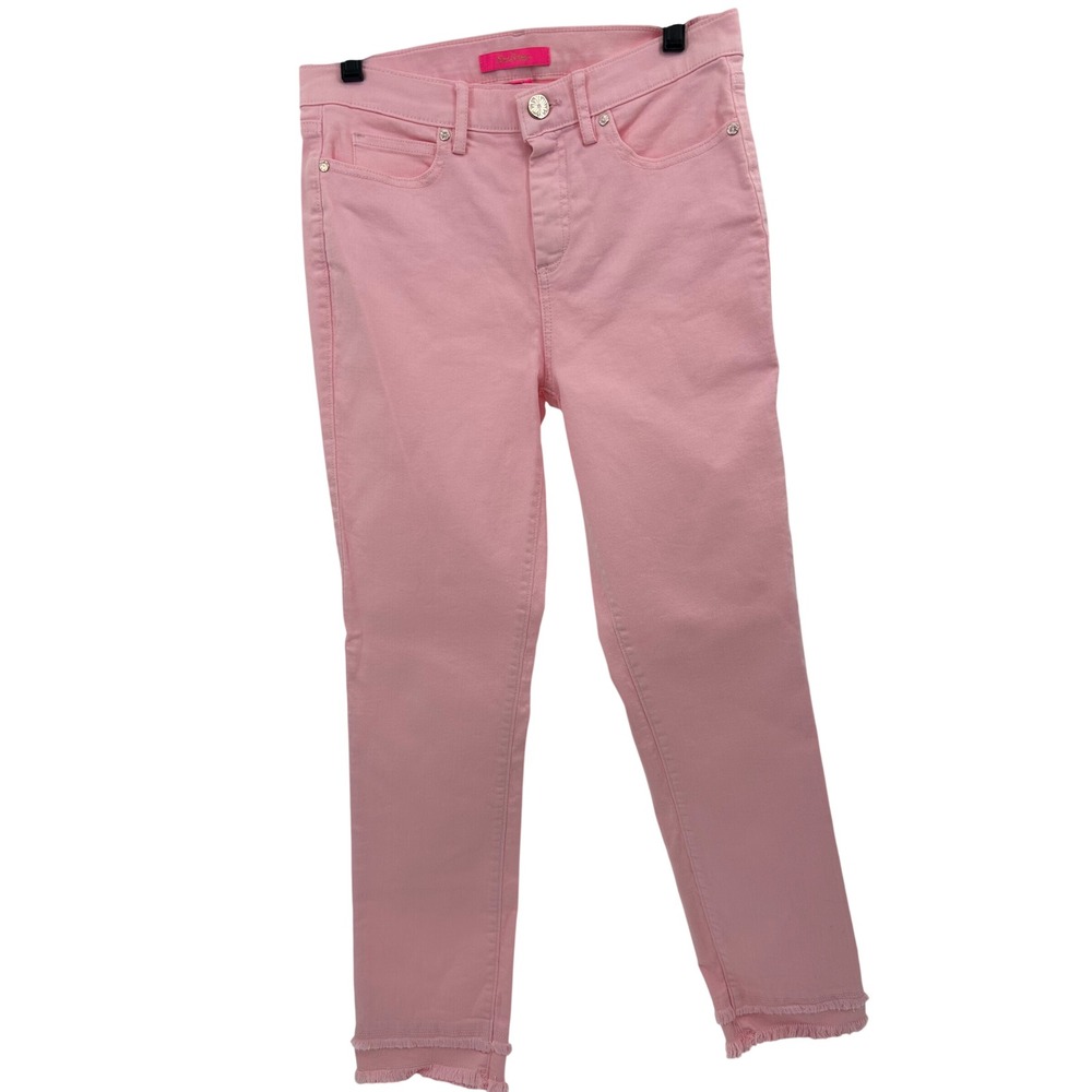 Lilly Pulitzer Pink Denim Slim Jeans Frayed Hem Style 007716 Size‎ 6